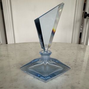 Vintage Art Deco Crystal Blue Glass Perfume Bottle